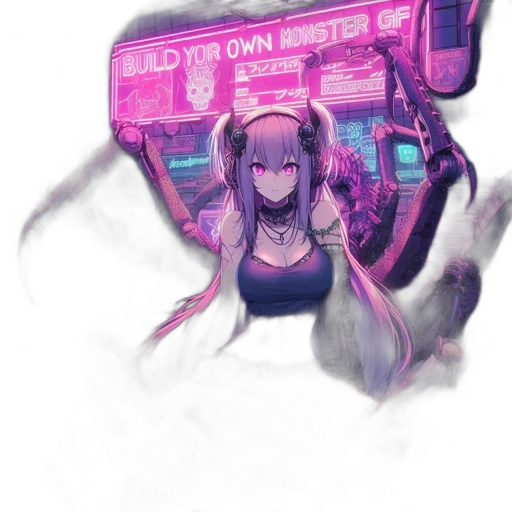 robot, car, weapon, dress, cyberpunk, concept art, anime, vaporwave transparent PNG cut-out