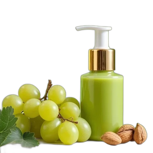 bottle, green, caudale, moisture, lotion, grapes, nuts transparent PNG cut-out