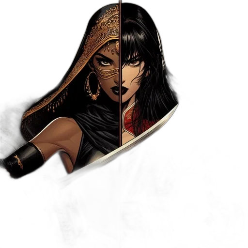 sword, weapon, comic book art, fantasy art, concept art, pixel art, two, women transparent PNG cut-out