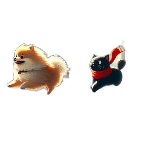 concept art, pixel art, 3d render, fantasy art, golden-furred, dog, black, cat transparent PNG cut-out