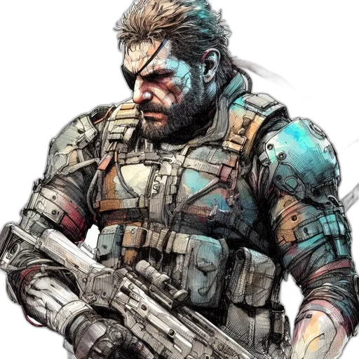 weapon, face, concept art, comic book art, cyberpunk, pixel art, pastel, blue transparent PNG cut-out