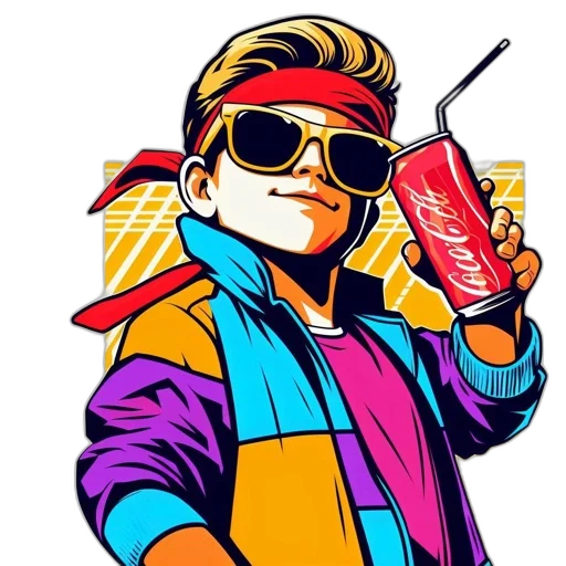jacket, staff, vaporwave, cartoon, cyberpunk, pixel art, neon lights, neon transparent PNG cut-out