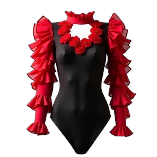 dress, jewelry, crown, mask, 3d render, red, black, leotard transparent PNG cut-out