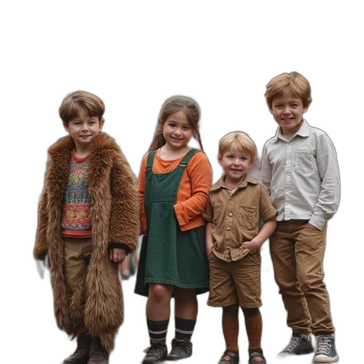 jacket, earth tones, group, kids transparent PNG cut-out