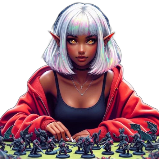 fantasy art, concept art, cyberpunk, pixel art, neon, woman, elf-like, features transparent PNG cut-out