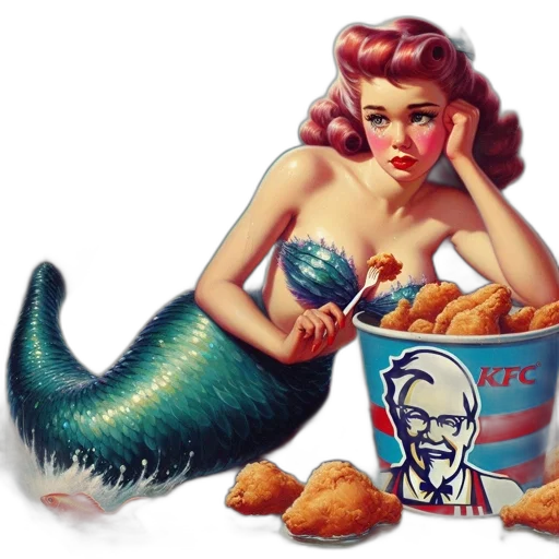 food, creature, photorealistic, vaporwave, concept art, 3d render, underwater, mermaid transparent PNG cut-out