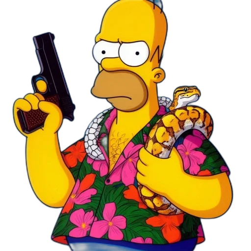 weapon, staff, jacket, vaporwave, cartoon, concept art, pixel art, homer transparent PNG cut-out