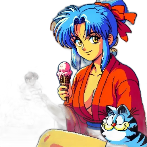 vaporwave, anime, concept art, pixel art, fire, beach, snow, neon lights transparent PNG cut-out