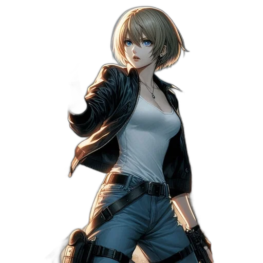 jacket, weapon, concept art, comic book art, cyberpunk, anime, monochrome, dark transparent PNG cut-out