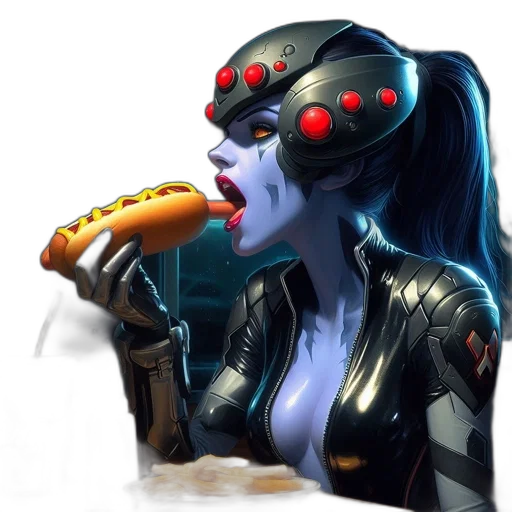 food, robot, concept art, cyberpunk, comic book art, fantasy art, neon lights, blue transparent PNG cut-out