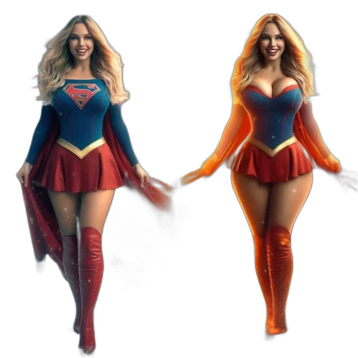concept art, comic book art, 3d render, fantasy art, woman, dressed, supergirl, poses transparent PNG cut-out