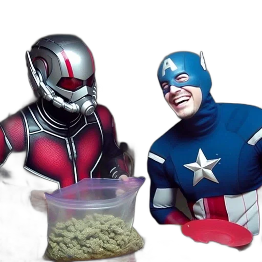 mask, comic book art, concept art, two, individuals, dressed, superheroes, ant-man transparent PNG cut-out