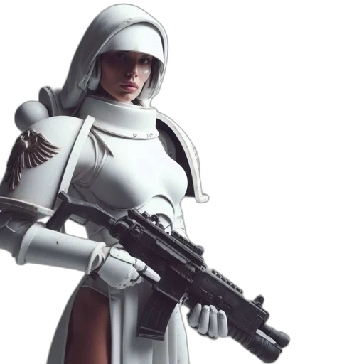 weapon, robot, concept art, 3d render, cyberpunk, comic book art, woman, wearing transparent PNG cut-out