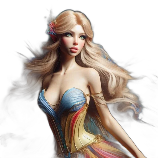 dress, fantasy art, concept art, photorealistic, comic book art, colorful, pastel, golden transparent PNG cut-out