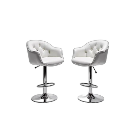 furniture, 3d render, pair, modern, white, tufted, bar, stools transparent PNG cut-out
