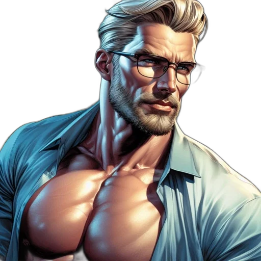 comic book art, concept art, cyberpunk, cartoon, stern, muscular, man, glasses transparent PNG cut-out