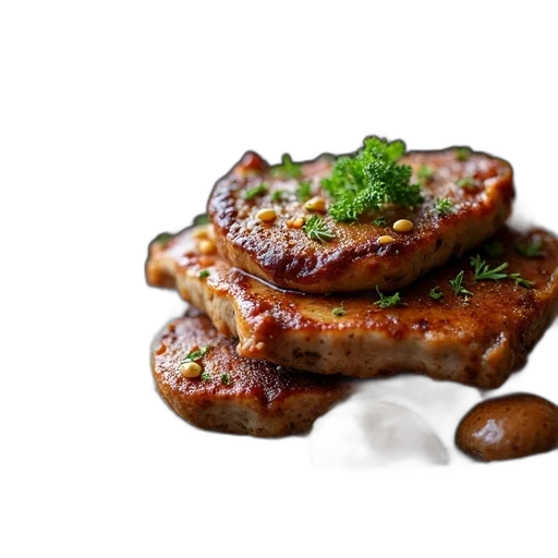 food, 3d render, photorealistic, close-up, view, plate, stack, meat transparent PNG cut-out
