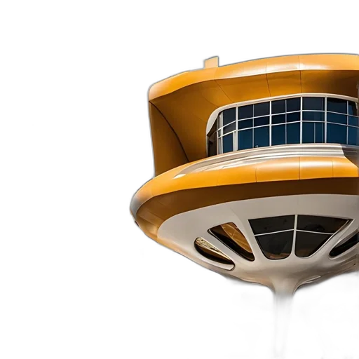building, 3d render, futuristic, curvilinear, orange, white, color, scheme transparent PNG cut-out