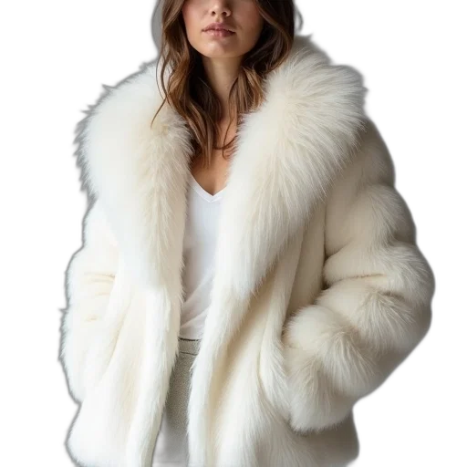 jacket, jewelry, hat, monochrome, white, mink, fur transparent PNG cut-out