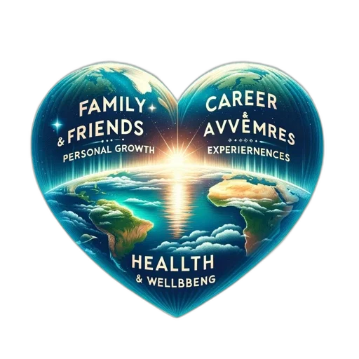 artistic, rendering, heart-shaped, earth, sections, labeled, family, personal transparent PNG cut-out