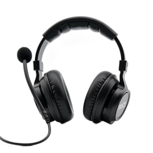 3d render, pair, black, headphones, microphone, attached, left, earcup transparent PNG cut-out