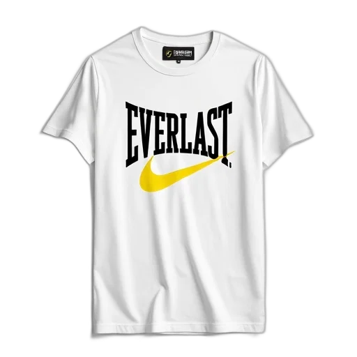 white, t-shirt, word, everlast, stylized, font, front, featuring transparent PNG cut-out