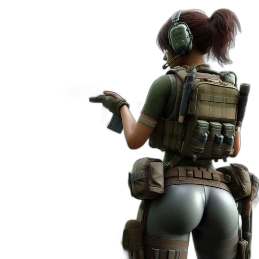 weapon, jacket, concept art, 3d render, cyberpunk, pixel art, green, woman transparent PNG cut-out