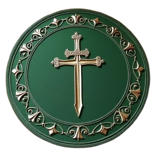 jewelry, crown, sword, staff, green, circular, mat, background transparent PNG cut-out