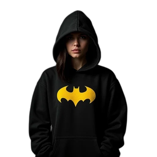 jacket, pixel art, 3d render, photorealistic, comic book art, women, batman, sweatshirt transparent PNG cut-out