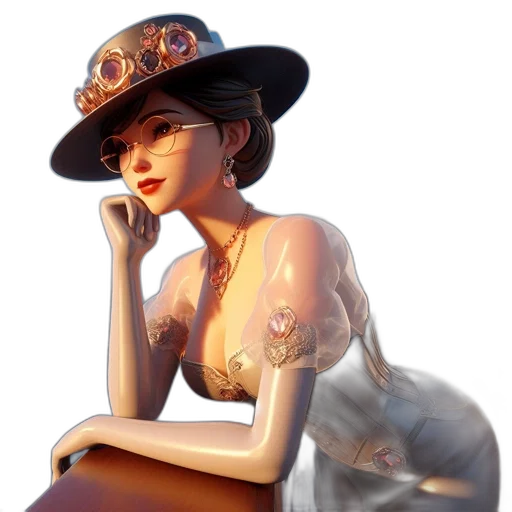 hat, dress, jewelry, crown, concept art, fantasy art, photorealistic, 3d render transparent PNG cut-out