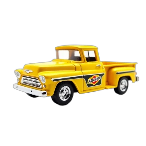 car, 3d render, yellow, toy, pickup, truck, black, stripe transparent PNG cut-out