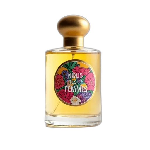 bottle, margot, tita, perfume, colorful, floral, design, label transparent PNG cut-out