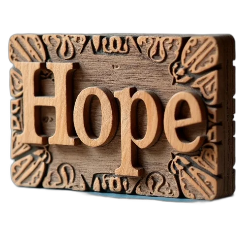 furniture, jewelry, wooden, sign, word, hope, carved, into transparent PNG cut-out