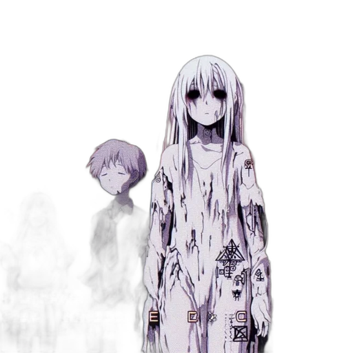 dress, creature, robot, hair, pixel art, concept art, 3d render, anime transparent PNG cut-out