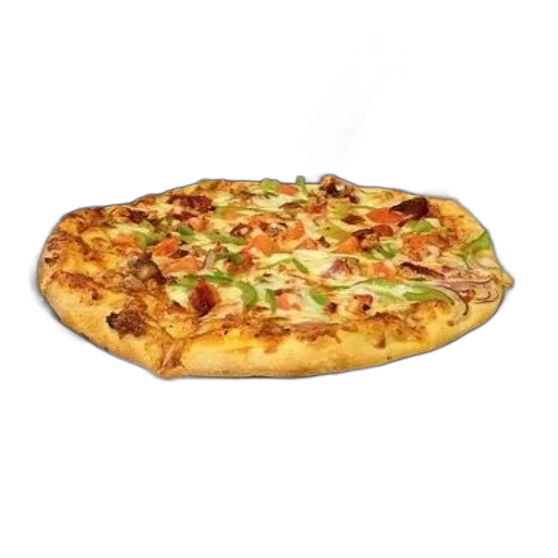 food, 3d render, photorealistic, large, pizza, various, toppings, sits transparent PNG cut-out