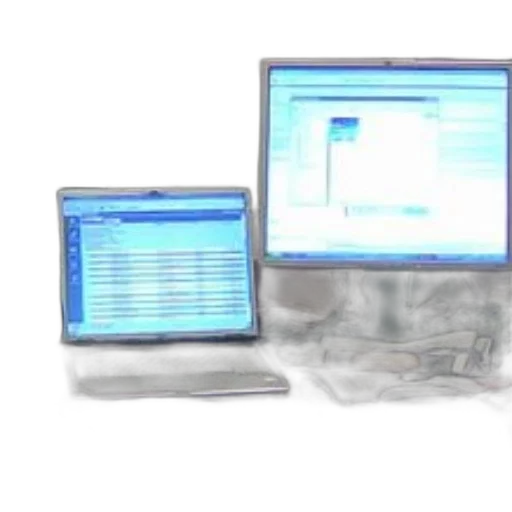 staff, 3d render, workspace, two, monitors, one, laptop, various transparent PNG cut-out