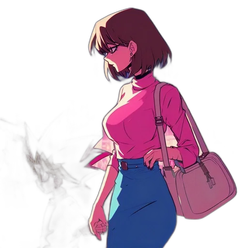 dress, jacket, staff, creature, concept art, anime, watercolor, vaporwave transparent PNG cut-out