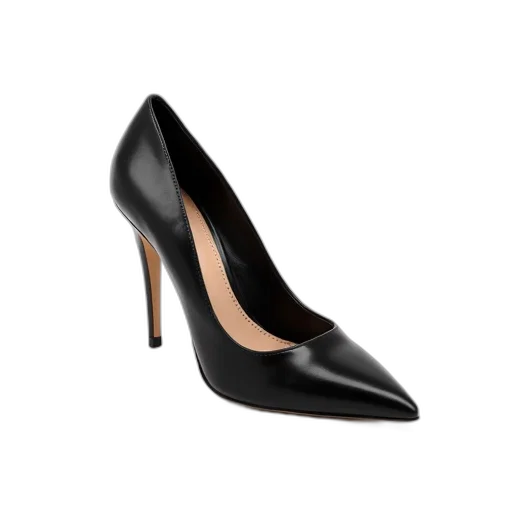 shoes, black, high-heeled, shoe, pointed, toe, thin, curved transparent PNG cut-out