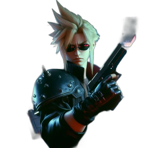 weapon, jacket, staff, robot, cyberpunk, concept art, vaporwave, pixel art transparent PNG cut-out