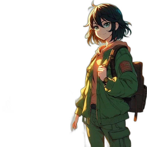 jacket, weapon, staff, dress, anime, concept art, pixel art, cartoon transparent PNG cut-out