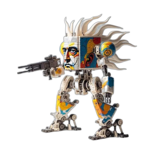 robot, weapon, concept art, 3d render, fantasy art, cyberpunk, colorful, intricately transparent PNG cut-out