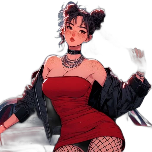 dress, jacket, concept art, anime, cyberpunk, pixel art, neon lights, fire transparent PNG cut-out