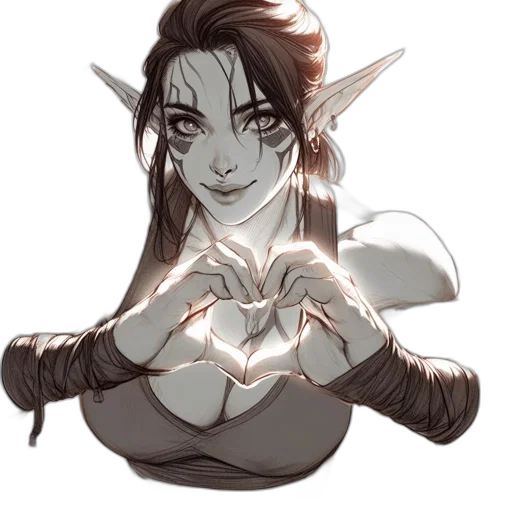 fantasy art, concept art, pixel art, anime, elven, woman, pointed, ears transparent PNG cut-out
