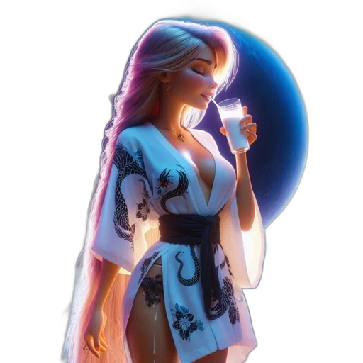 dress, concept art, fantasy art, vaporwave, comic book art, neon lights, outer space, pastel transparent PNG cut-out