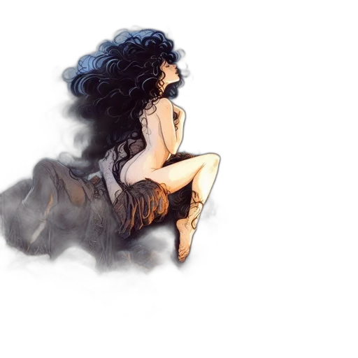 dress, hair, watercolor, concept art, comic book art, fantasy art, fire, fog transparent PNG cut-out