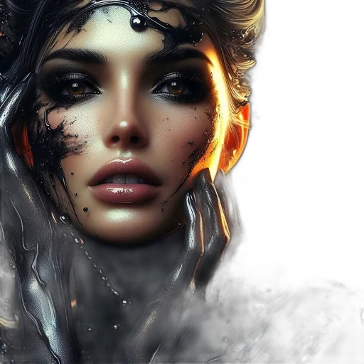 face, fantasy art, photorealistic, concept art, cyberpunk, outer space, dark, golden transparent PNG cut-out