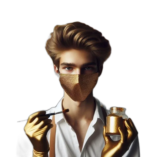 mask, face, robot, concept art, photorealistic, comic book art, pixel art, golden transparent PNG cut-out