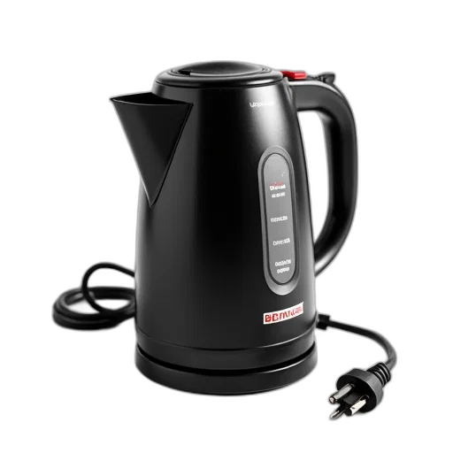 black, electric, kettle, red, white, logo, side, displayed transparent PNG cut-out