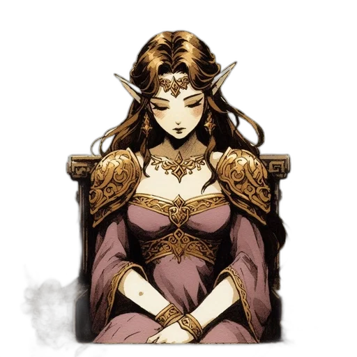 crown, jewelry, dress, staff, fantasy art, concept art, pixel art, watercolor transparent PNG cut-out