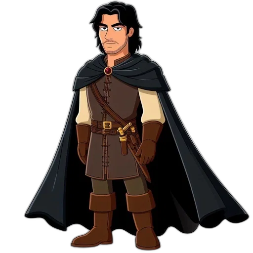staff, jacket, sword, fantasy art, concept art, pixel art, cartoon, earth tones transparent PNG cut-out